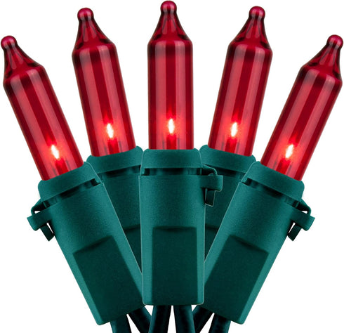 YULETIME 200 Red Christmas Lights, 2 Sets of 33 Feet 100 Count UL Certified String Lights (Red - Green Wire)