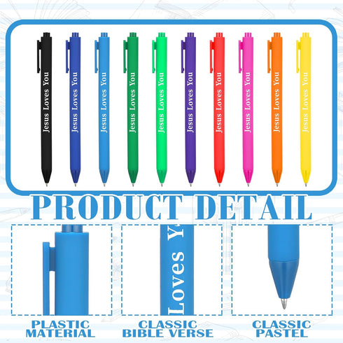 Jetec 100 Pcs Jesus Loves You Pens, Colorful Christian Retractable Gel Pens for Church Supplies