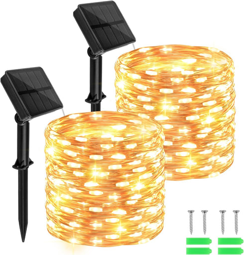 2 Pack Solar Fairy Lights, 39.4ft 120LED Waterproof String Lights for Outside, 8 Modes for Patio, Backyard, Garden