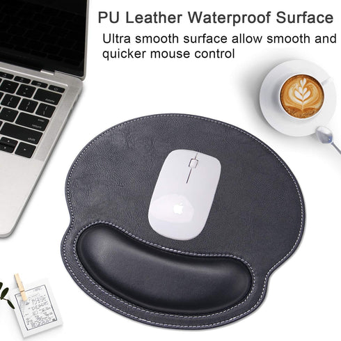 Ergonomic Mouse Pad with Wrist Support, PU Leather Mousepad for Laptop, Non Slip Rubber Base