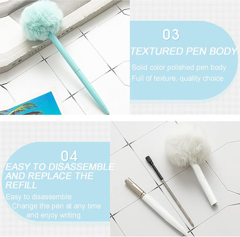 IXIGER Plush Pens, Cute Fluffy Ball Top Pens, Colorful Gift Pen for Easter and Party Supplies, 3 pcs Fun Pens