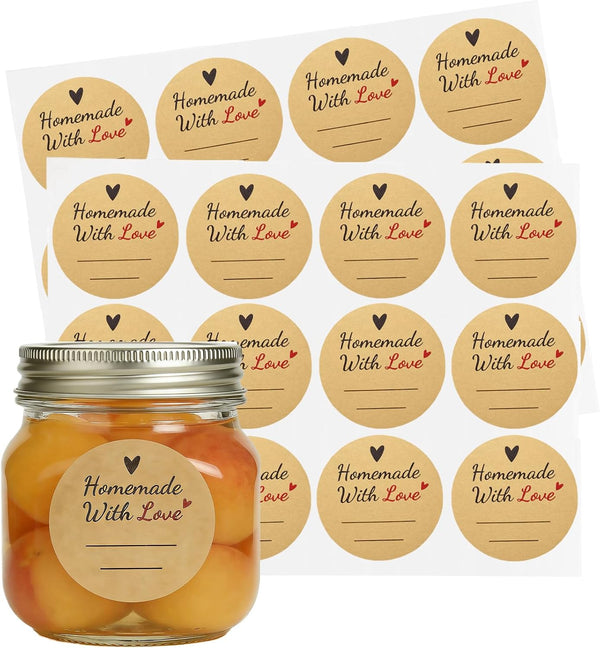 Volokitx 600 Pcs Homemade with Love Stickers, 2" Round Canning Labels for Mason