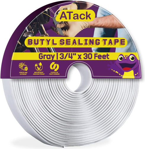 ATack Gray Butyl Seal Tape, 1/8-Inch x 3/4-Inch x 30-Foot Leak Proof Putty Tape for RV Repair and Sealing