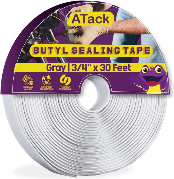 ATack Gray Butyl Seal Tape, 1/8-Inch x 3/4-Inch x 30-Foot Leak Proof Putty Tape for RV Repair and Sealing