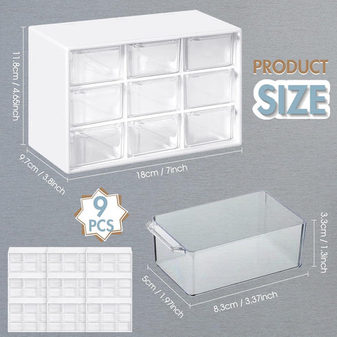 Rtteri 9 Pieces Mini Drawer Organizer Plastic Desktop Storage Box with 9 Clear Drawers for Office Home Jewelry