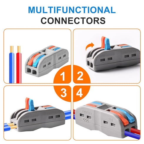 50Pcs Wire Connectors Nuts, 2 Conductor Compact Splicing Electrical Connectors, 2 in 2 Out Lever Nut SPL-2
