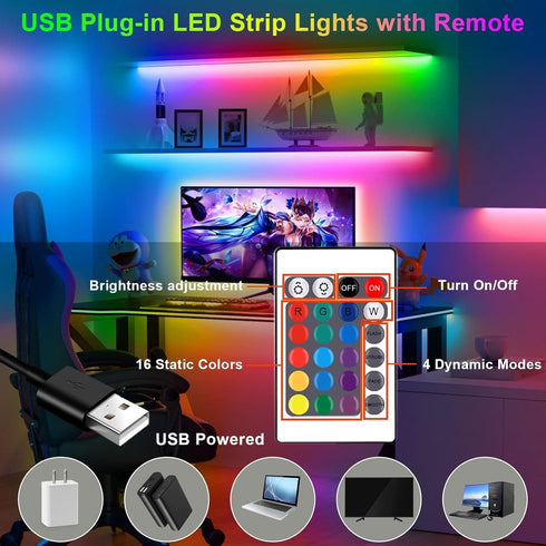 TK99SW 32.8ft LED Strip Lights LED Lights for Bedroom,TV Backlight, Party,Gaming Room, Home RGB Decor USB Powered Plug