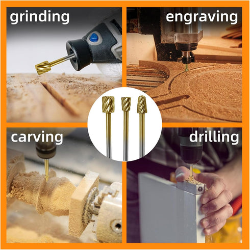 10 PCS Carving Bits HSS Rotary Drill Burr Set, 1/8'' Shank Wood Engraving Router Bit