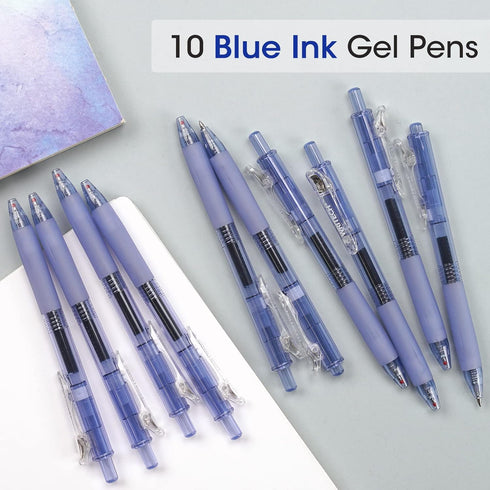 WRITECH Fine Point Gel Pens: Retractable 0.7mm Blue-Ink Color Pen for Journaling Smooth Writing Fine Point Tip Quick-dry Ink No Bleed Set 10ct