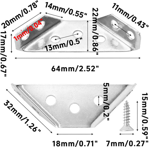 dosamll 20PCS Assembly(Thick:1mm) Metal Corner Brackets with Mounting Screws, Furniture Angle Connectors for Cabinet