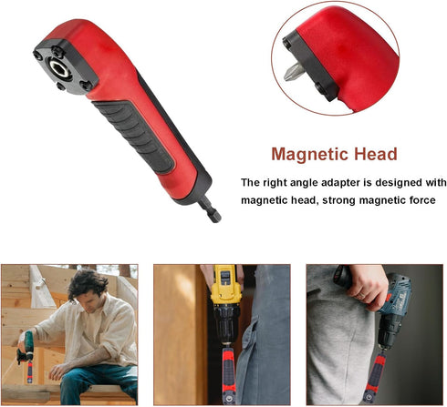 Right Angle Attachment for Electric Screwdriver, 90 Degree Corner Device, Shockwave Impact Duty (Red, Black)