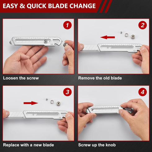 7-In-1 Multipurpose Utility Knife, Stainless Steel Retractable Box Cutter with 10PC SK5 Blades