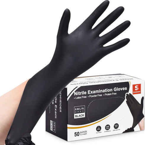 Schneider Nitrile Exam Gloves, Black, Large, 50-ct Box, 4-mil, Latex-Free, Food-Safe