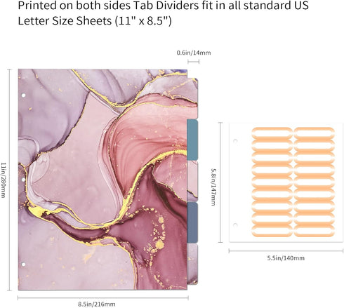 Ospelelf 3 Ring Binder 2 Inch, Cute Pink Marble Binder for Letter Size (11" x 8.5") with 5 Tab Dividers and Labels