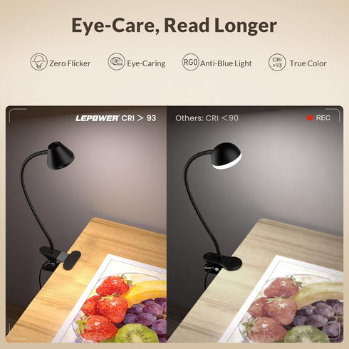 5 Dimming, RG0 LEPOWER Clip on Light, Reading Lights for Books in Bed with Colors & Stepless Eye-Care, Amber Glow Light