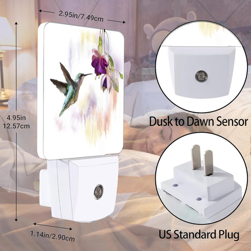 Hummingbird Groovy Flowers Dusk to Dawn Night Light, Auto Sensor Lamp Home Indoor Stairway Kitchen Corridor, Night