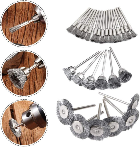 Mesee 45Pcs Steel Wire Brushes Wheels Set with 1/8" Shank for Rotary Tool Buffing Cleaning