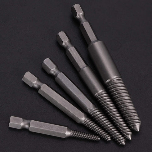 5pcs Broken Head Screw Screw Extractor Hex Handle Electric Extracting Tool Damaged Bolts Removal Tool Easy Out Kit