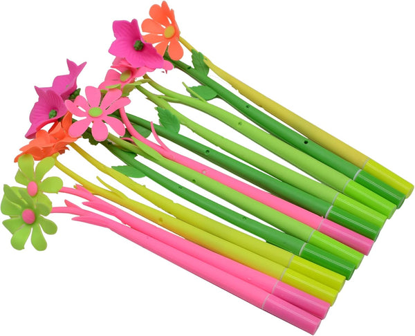 Yansanido Fluent Writing Pen, 12 Pcs 0.5 mm Black Ink, Flower Shape Cute Gel Ink Pen for School Office Supplies