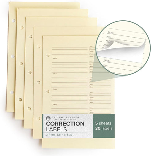 Gallery Leather Address Book Correction Labels, Self-Adhesive, 5 Sheets, 30 Stickers for Easy Contact Updates