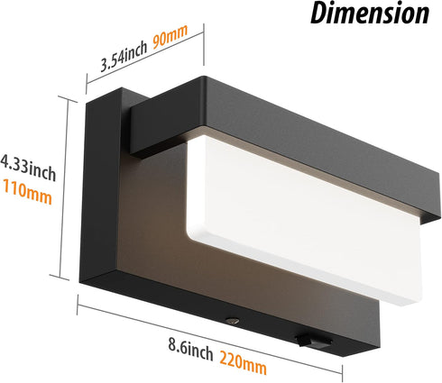 8 inch 4000K Wall Sconce Black Wall Light with On/Off Switch LED Wall Lamp Acrylic Lampshade Sconce Wall Lighting