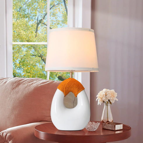16 SOTTAE Boho Table Lamps Living Room Bedroom,Rattan Bohemian Ceramic Base,Farmhouse Desk Lamp Rustic Egg Design
