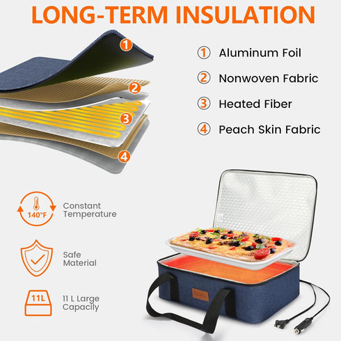 12V/24V/110V, 9"x13" Food Warmer Electric Casserole Carrier - Large Heated Lunch Bag for Car Truck, Thermos for hot