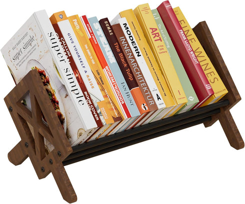Desktop Bookshelf Organizer, Wood Office Tabletop Book Storage Rack, Tilting Bookcase for