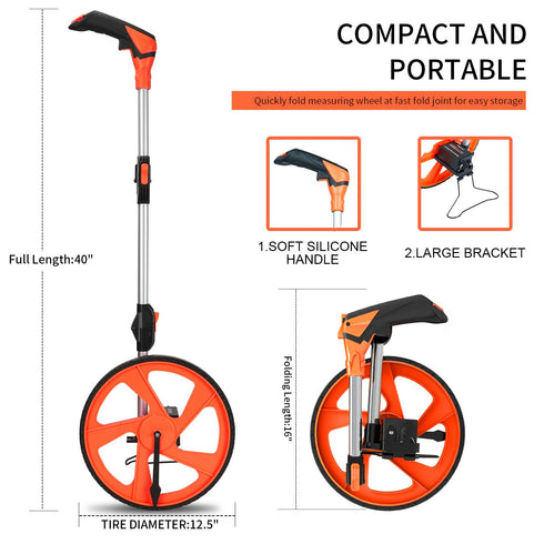 Zozen Distance Measuring Wheel with Marking Flags, Collapsible Industrial Measuring Wheel with Carrying Bag