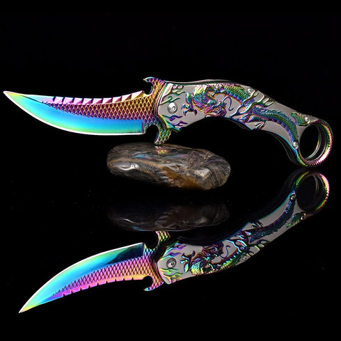 Pocket Knife for Men, Cool Folding Knife with 3D Dragon Relief, Great EDC Gift for Outdoor Survival Camping