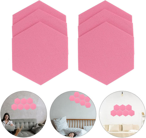 HOMSFOU 12 Pcs Felt Backdrop Wall Sticker - Hexagonal Memo Board Tiles in Pink for Office Decor