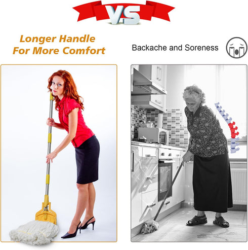 Commercial Mop Heavy Duty Industrial Cotton Mop, 61 inch Metal Mop Stick for Home, Garage, Office, 2 Pack