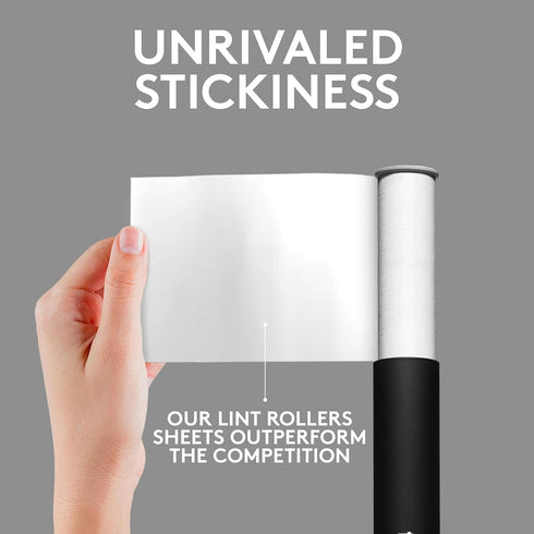 Flint Classic Black Retractable Mini Lint Roller - 30 Extra Sticky Sheets, Portable Pet Hair Remover, Travel Lint