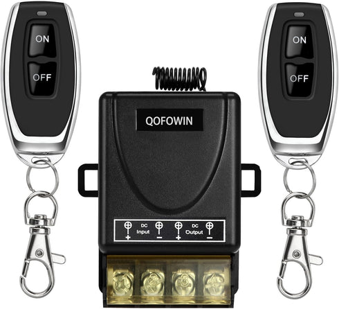 QOFOWIN Wireless Remote Switch with 328 ft Long Range,DC 12V/24V/48V/72V Current Rating 30A,12v