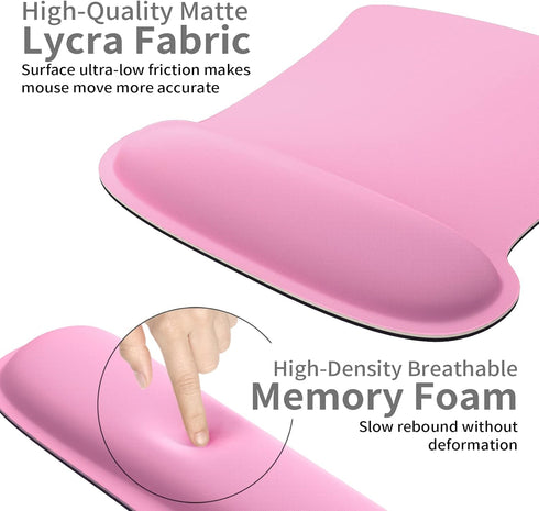 PULAIXIN Ergonomic Mouse Pad Wrist Support & Keyboard Set, Cute Memory Foam Non-Slip Rubber Base, Pink