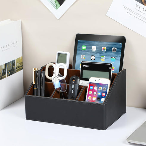 Pu Leather Desk Organizer, Multifunctional Storage Box with 5 Compartments, Office Accessories for Pen, Pencil,