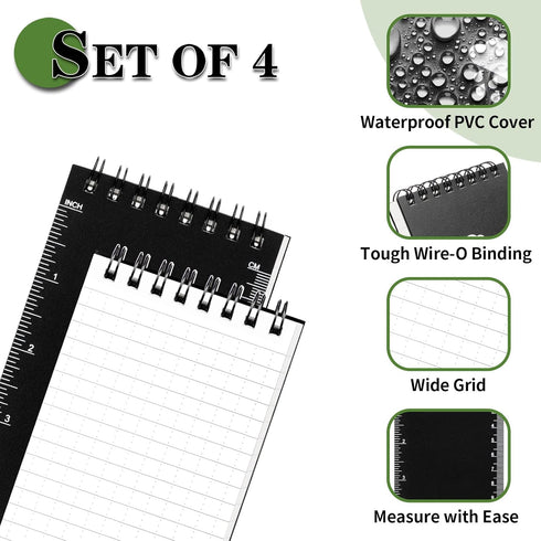 Waterproof Notebook, 4 Pack Top-Spiral Pocket Notepad, 3" x 5" Weatherproof NotePad, All Weather Police Pocket Notebook Little Memo Steno Note Pads for Outdoor Office School Recording by COIDEA