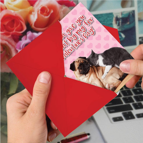 NobleWorks Funny Valentine's Day Card - Animal Love, Cute Valentines Card with Envelope - Great Big Pug
