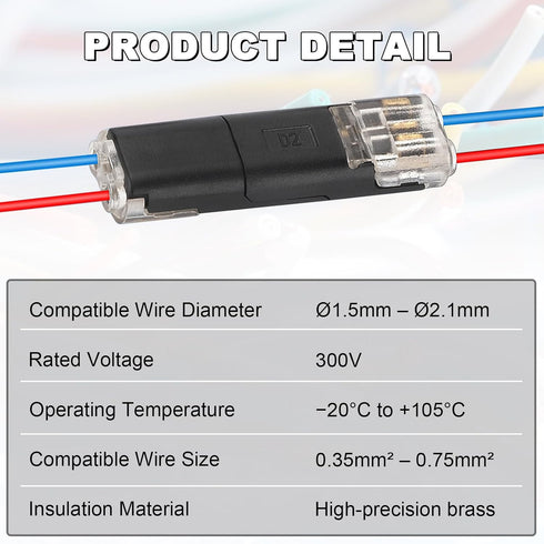 eatingre 20Pcs 2 Double Wire Plug in Connector, LED Light Strip Low Voltage Connectors Pin with Locking Buckle - Quick