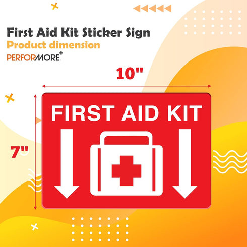 Performore First Aid Sticker, 10"x 7", 2 Pack, Durable, Self-Adhesive Vinyl Sticker, Resistance to Fade, Weather, Scratch & Water, Perfect for Schools, Office & Home by Performore