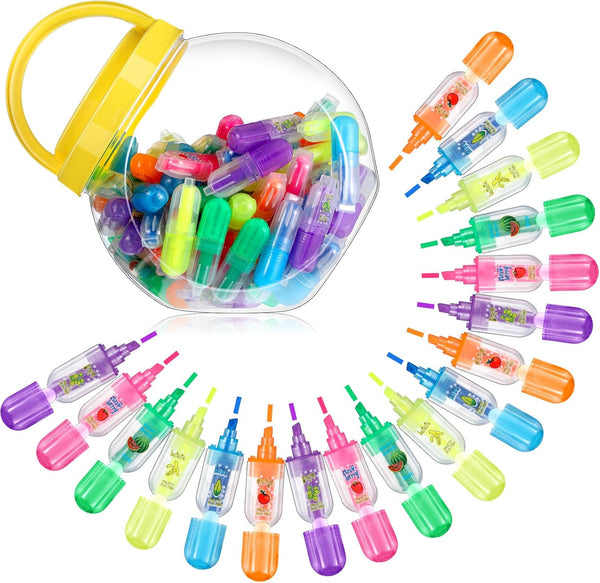 Ctosree 90 Pieces Mini Cute Scented Highlighters with Candy Jars for Kids, Multi Color School Supplies & Stationery