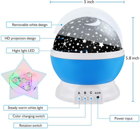 360 4 Bulbs 12 RICTLY Night Light for Kids, Kids Night Light Nebula Degree Rotation - LED Light Color Star Projector
