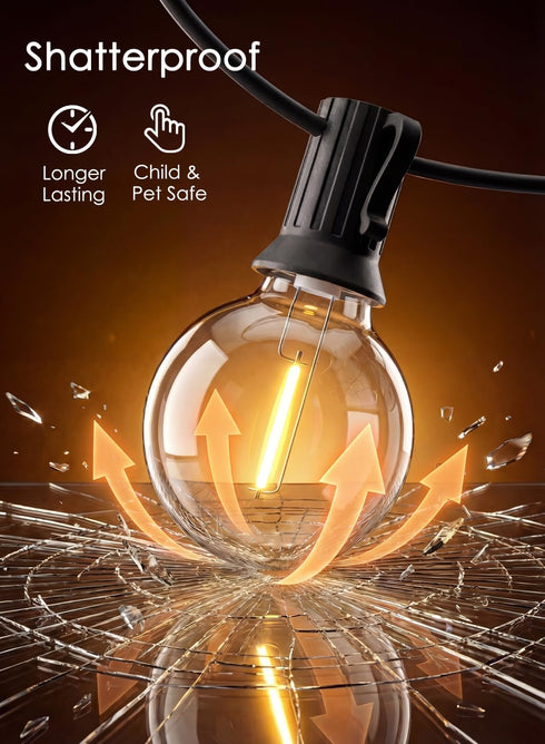 G40 25FT 25 SUNSGNE LED Globe Outdoor String Lights Waterproof Shatterproof, Outdoor Globe Lights with LED Plastic