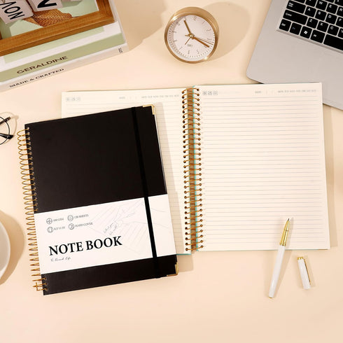 FLYING EAGLE Black Spiral Notebook, College Ruled 8.5 X 11, Large Hardcover Notebooks for School Supplies, 200 Pages