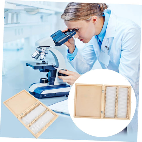 Wooden Microscope Slide Storage Box, Specimen Organizer with Lid for Laboratory, Classroom, Home Use