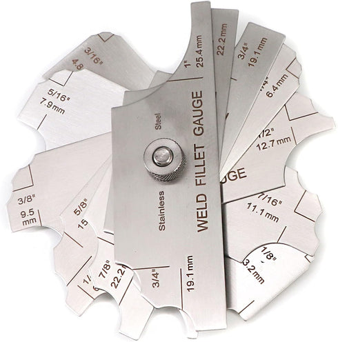 Stainless Steel Fillet Weld Set Gauge Rl 1/8''-1'' Welding Inspection Test, 7-Pieces