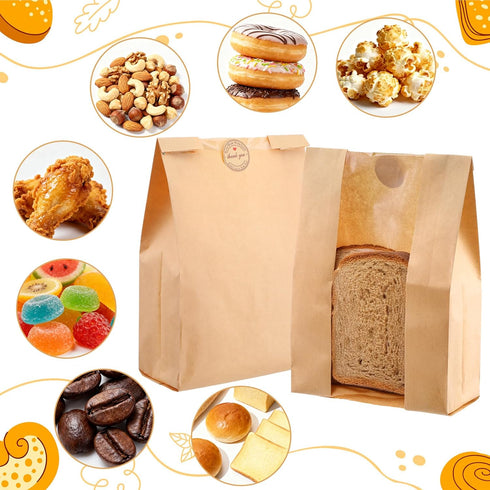 Xaajooio 150 14x8.3x3.5 Inches, 150 Pcs Paper Bread Bags with clear window for Homemade Bread, Includes Sealing