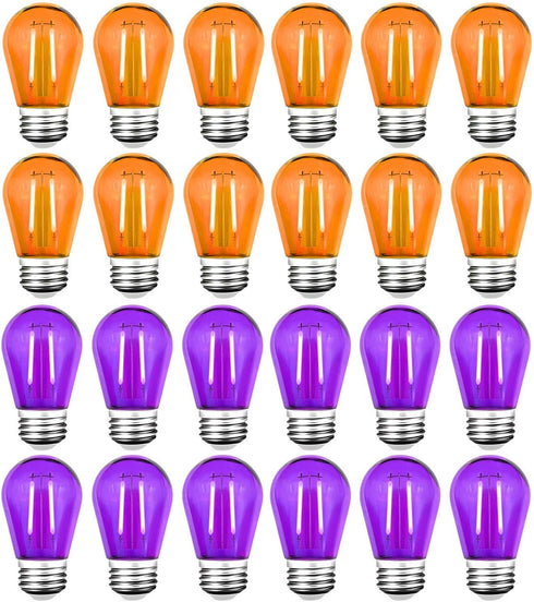 Purple Light Bulb and Orange Light Bulb, 24 Pack S14 LED Bulbs,