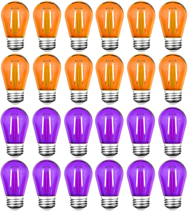 Purple Light Bulb and Orange Light Bulb, 24 Pack S14 LED Bulbs,