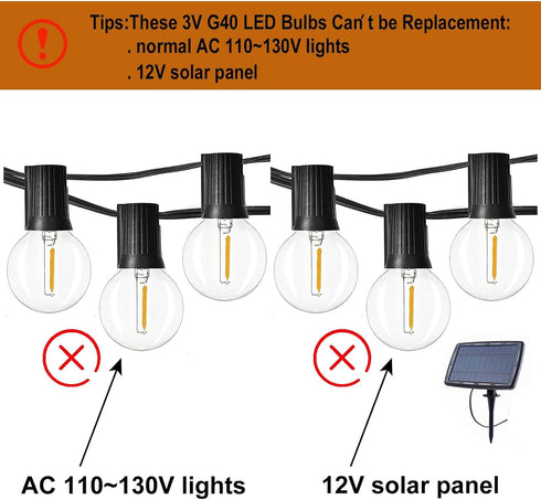 3V Bulbs,Only 3V 120V, E12 G40 Bulbs,Warm 25 Pack. DC Low Voltage,Solar String Light for DC, Burn Out at Shatterproof
